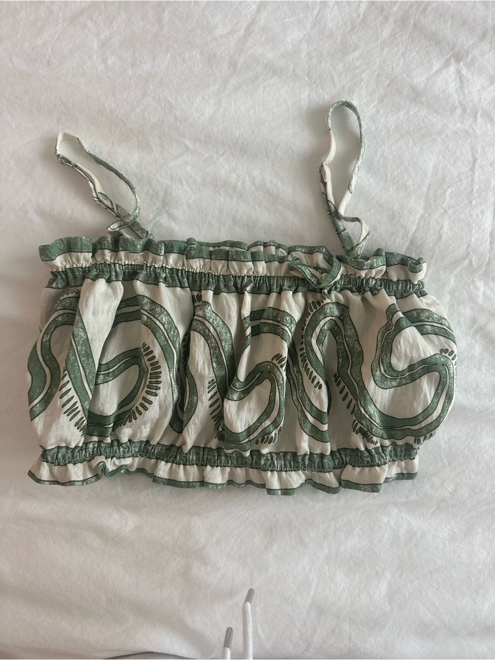 Smocked Green Print Crop Top – Women’s Strappy Tube
